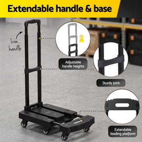 Giantz Folding Hand Truck Platform Trolley Foldable Dolly Cart 200kg Load Black - SportZone.co.nz