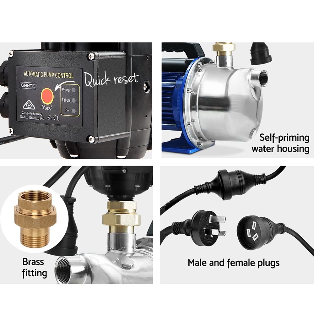 Giantz Garden Water Jet Pump High Pressure 1100W Tank Rain Farm Irrigation Black - SportZone.co.nz