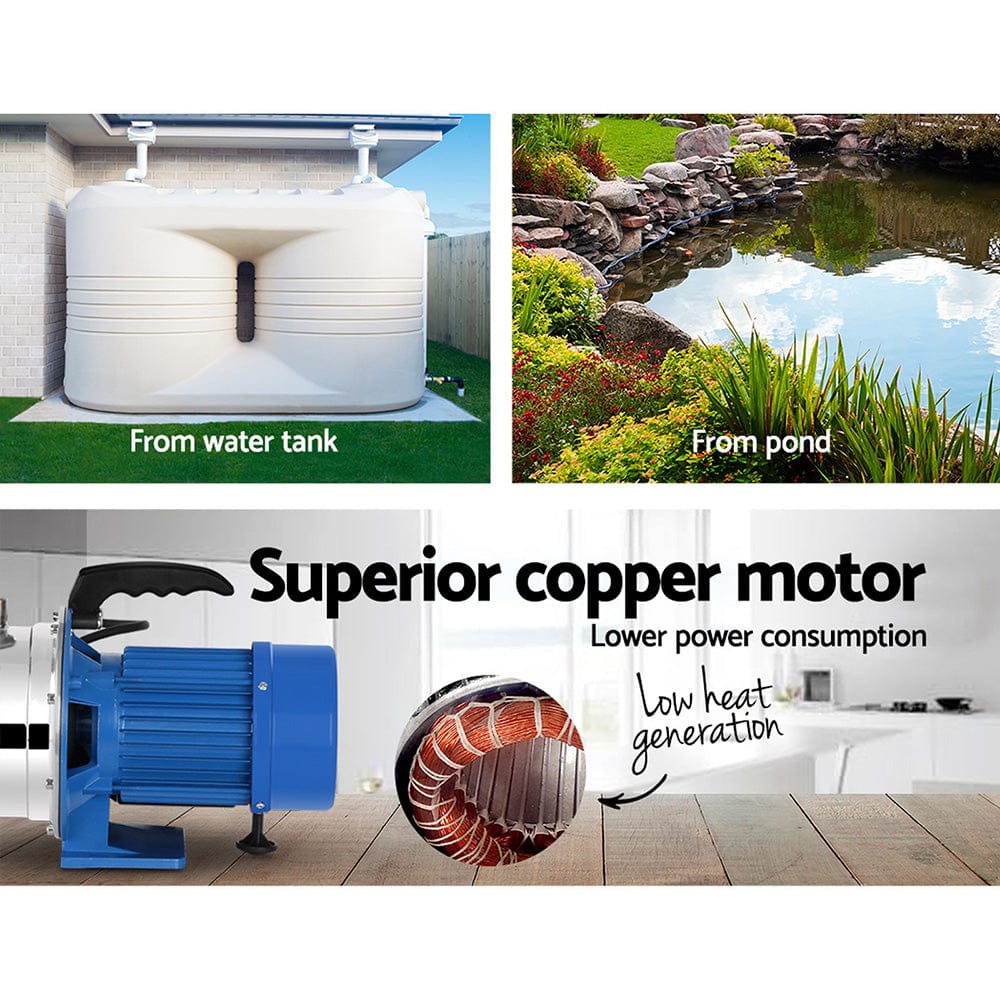 Giantz Garden Water Jet Pump High Pressure 1100W Tank Rain Farm Irrigation House - SportZone.co.nz