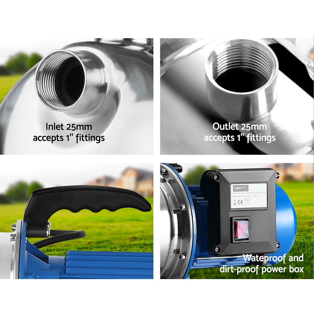 Giantz Garden Water Jet Pump High Pressure 1100W Tank Rain Farm Irrigation House - SportZone.co.nz