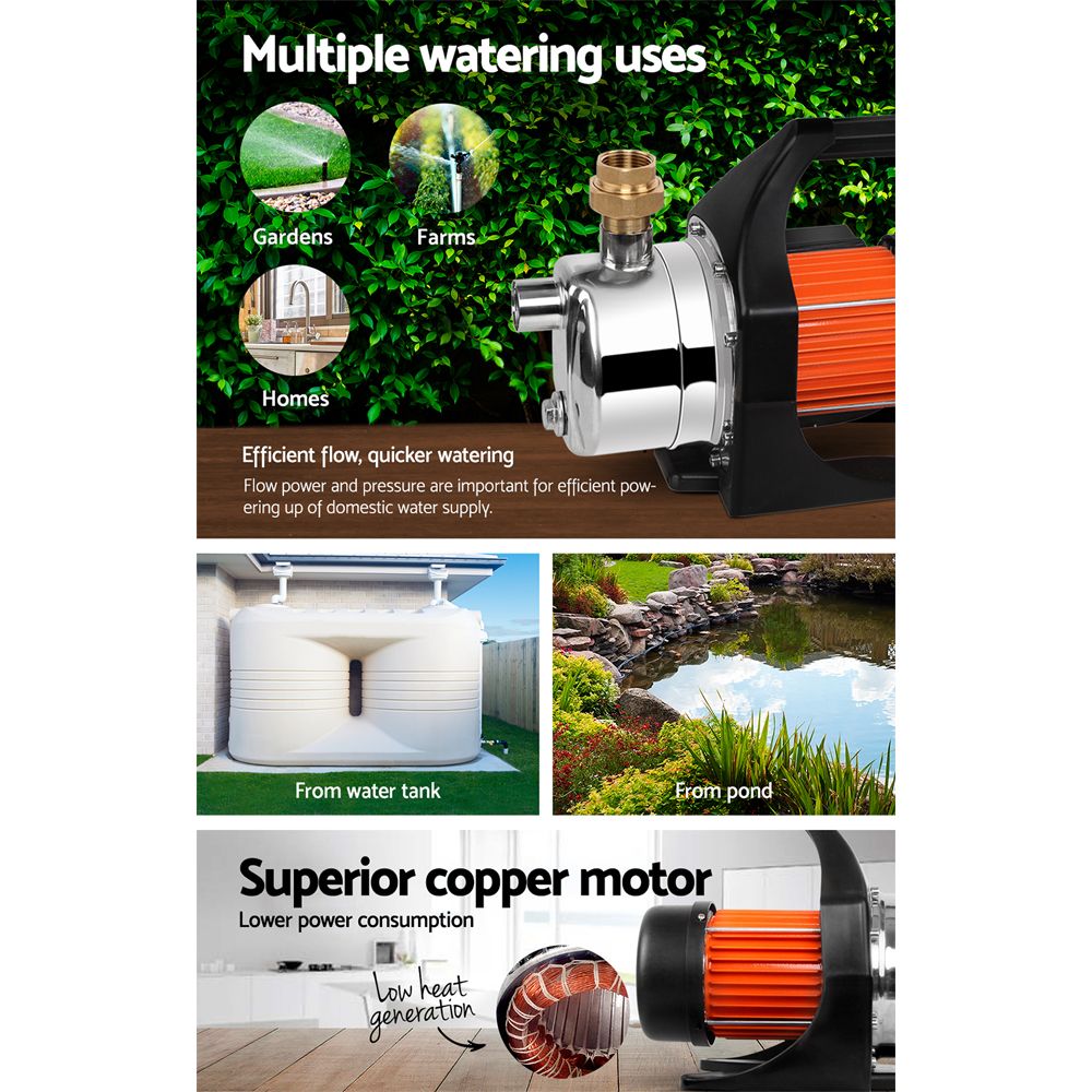 Giantz Garden Water Pump High Pressure 1500W Tank Rain Farm Irrigation House - SportZone.co.nz