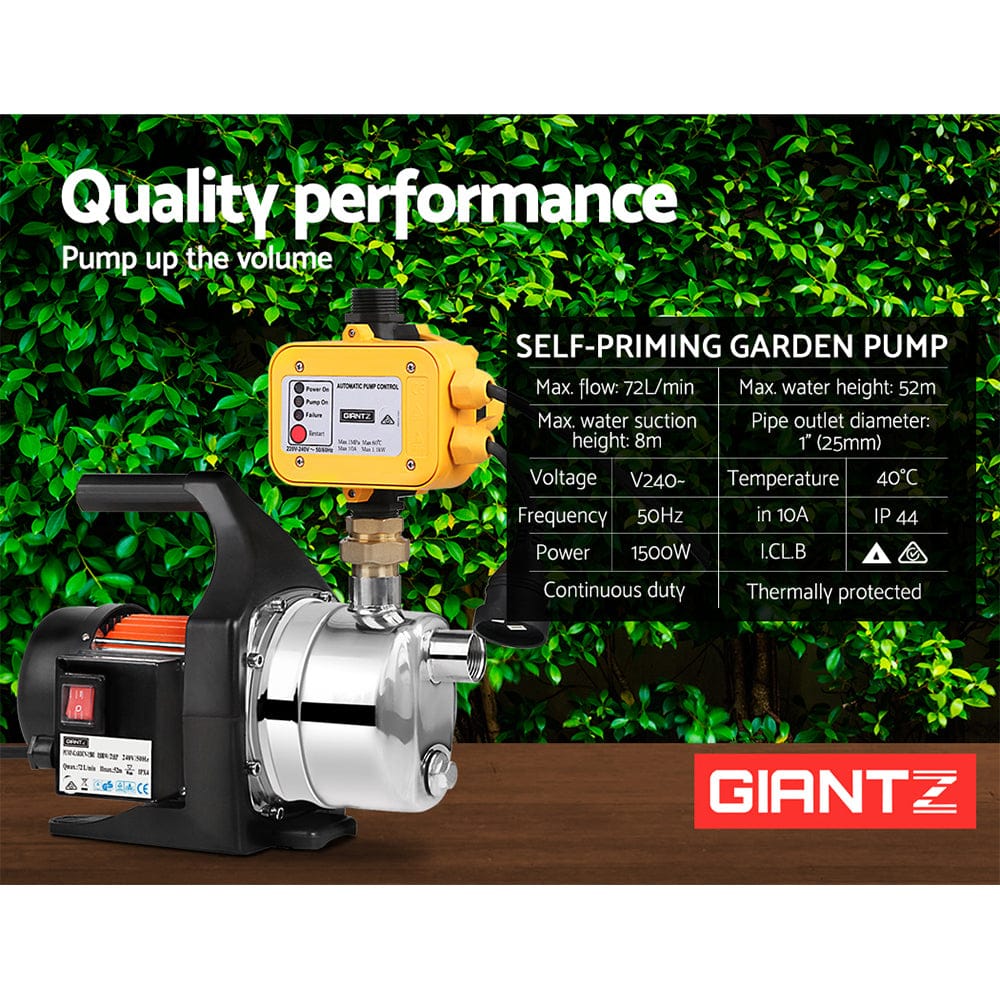 Giantz Garden Water Pump High Pressure 1500W Tank Rain Farm Irrigation House Yellow - SportZone.co.nz