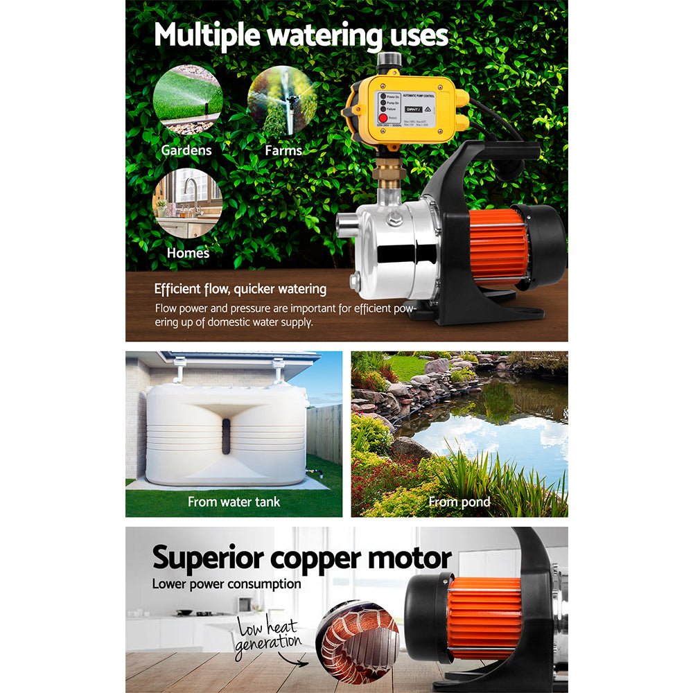 Giantz Garden Water Pump High Pressure 1500W Tank Rain Farm Irrigation House Yellow - SportZone.co.nz