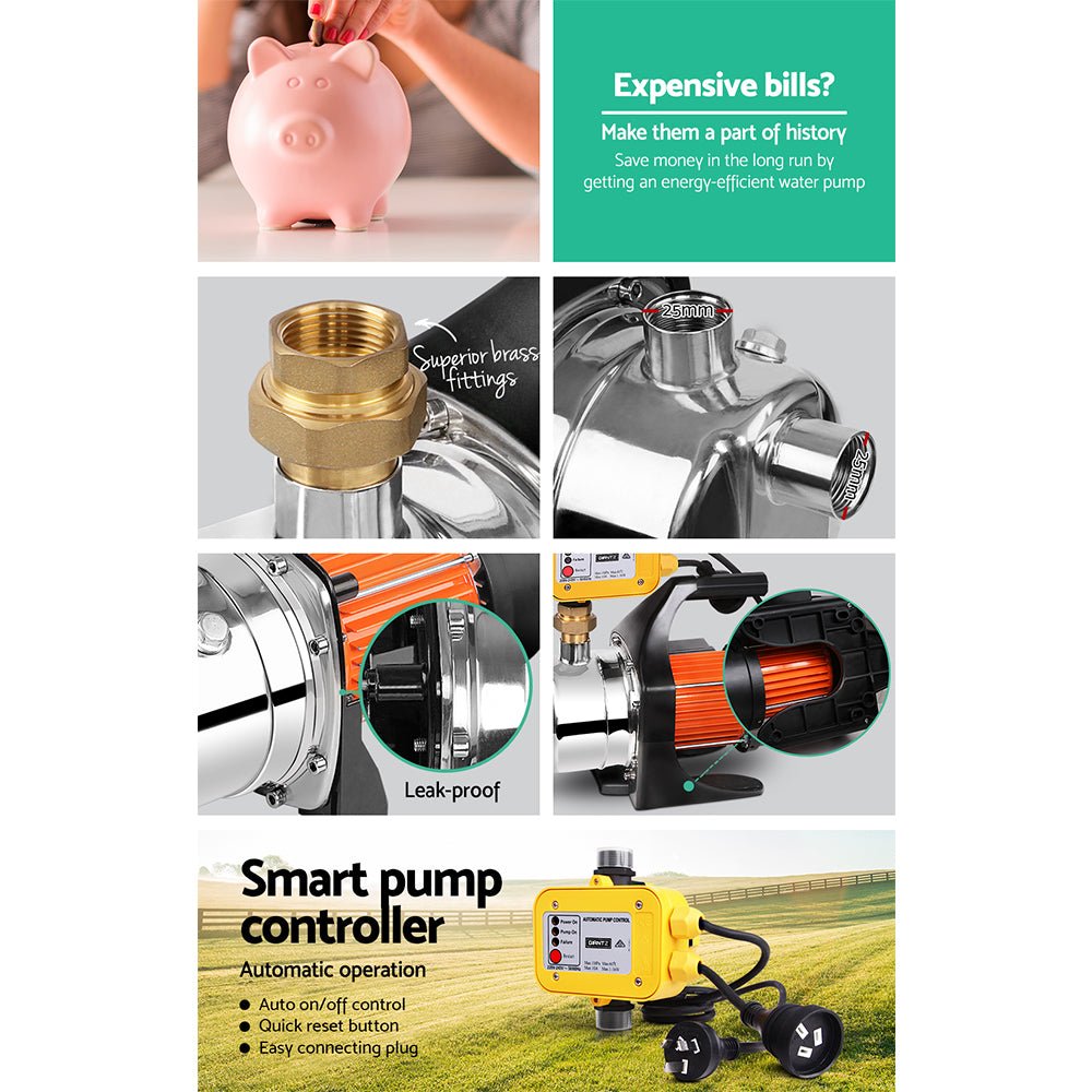 Giantz Garden Water Pump High Pressure 1500W Tank Rain Farm Irrigation House Yellow - SportZone.co.nz