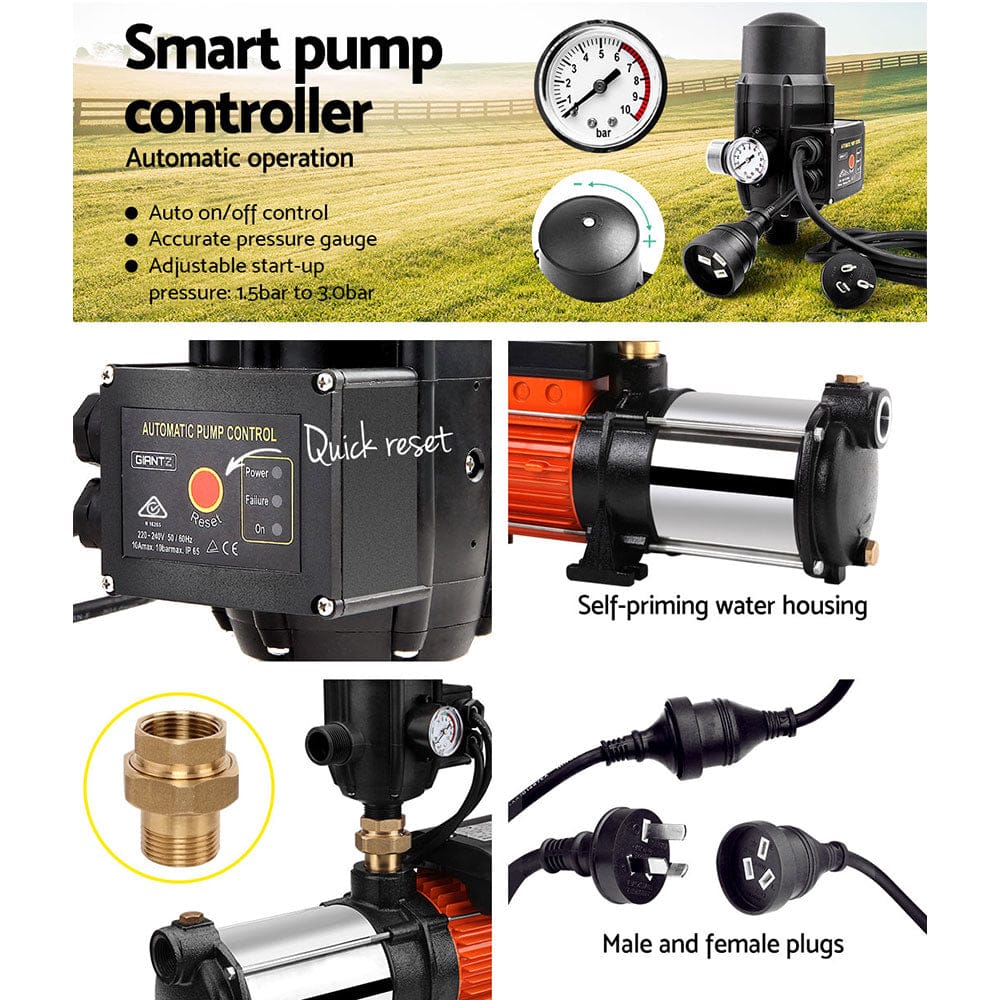 Giantz Garden Water Pump High Pressure 1800W 5 - Stage Tank Irrigation Black - SportZone.co.nz