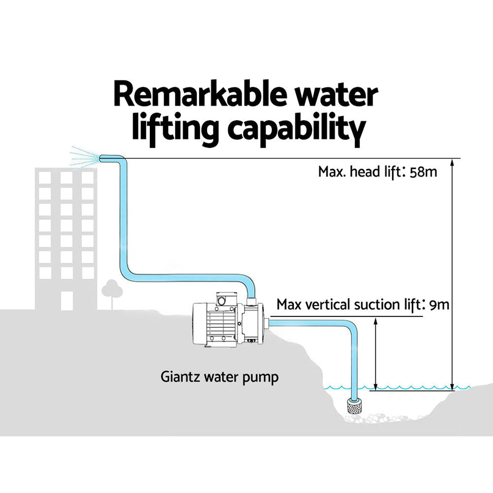 Giantz Garden Water Pump High Pressure 1800W 5-Stage Tank Irrigation Yellow - SportZone.co.nz