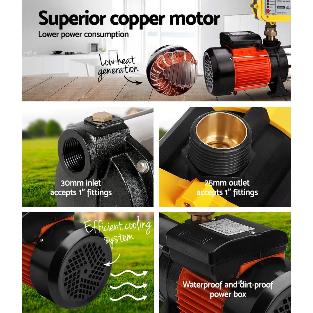 Giantz Garden Water Pump High Pressure 1800W 5-Stage Tank Irrigation Yellow - SportZone.co.nz