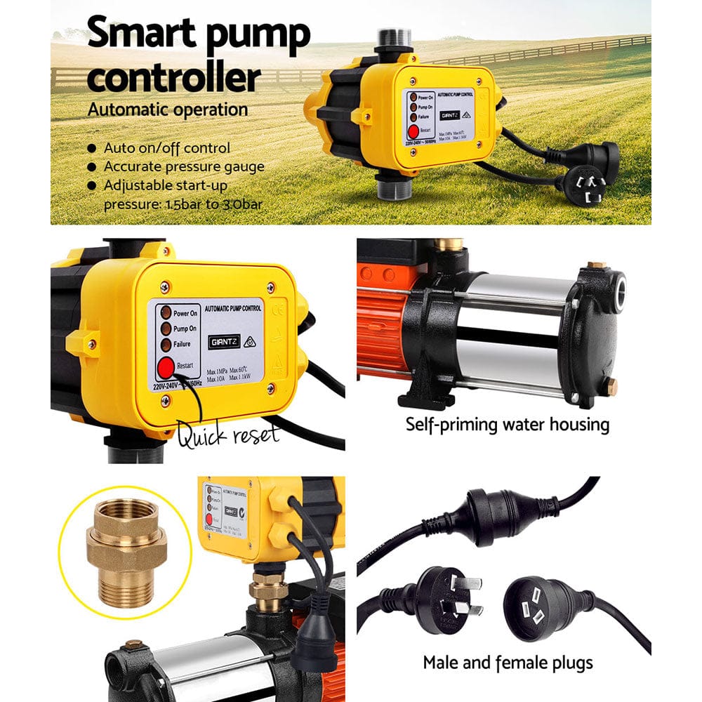 Giantz Garden Water Pump High Pressure 1800W 5 - Stage Tank Irrigation Yellow - SportZone.co.nz