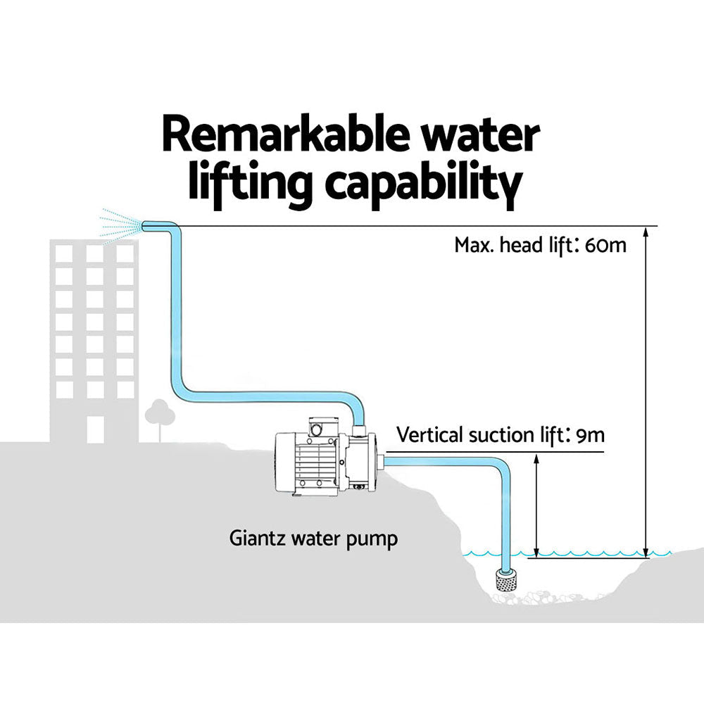 Giantz Garden Water Pump High Pressure 2000W 5-Stage Tank Irrigation Black - SportZone.co.nz