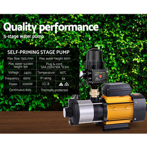 Giantz Garden Water Pump High Pressure 2500W 6 - Stage Tank Irrigation Yellow - SportZone.co.nz