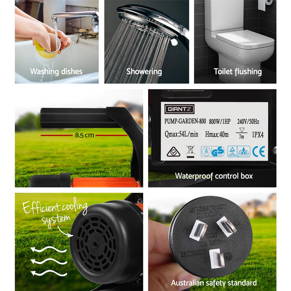 Giantz Garden Water Pump High Pressure 800W Tank Rain Farm Irrigation House Black - SportZone.co.nz
