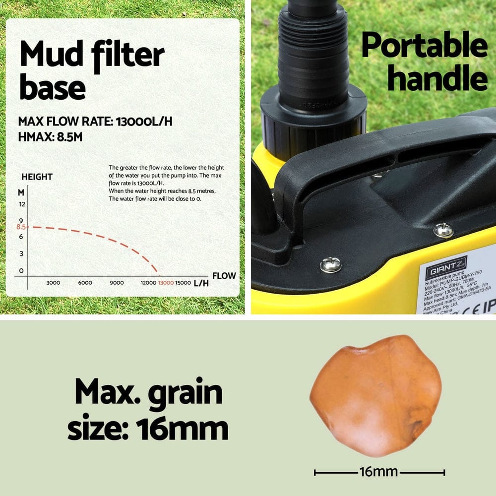 Giantz Garden Water Submersible Pump 750W Dirty Bore Sewerage Tank Well Steel - SportZone.co.nz