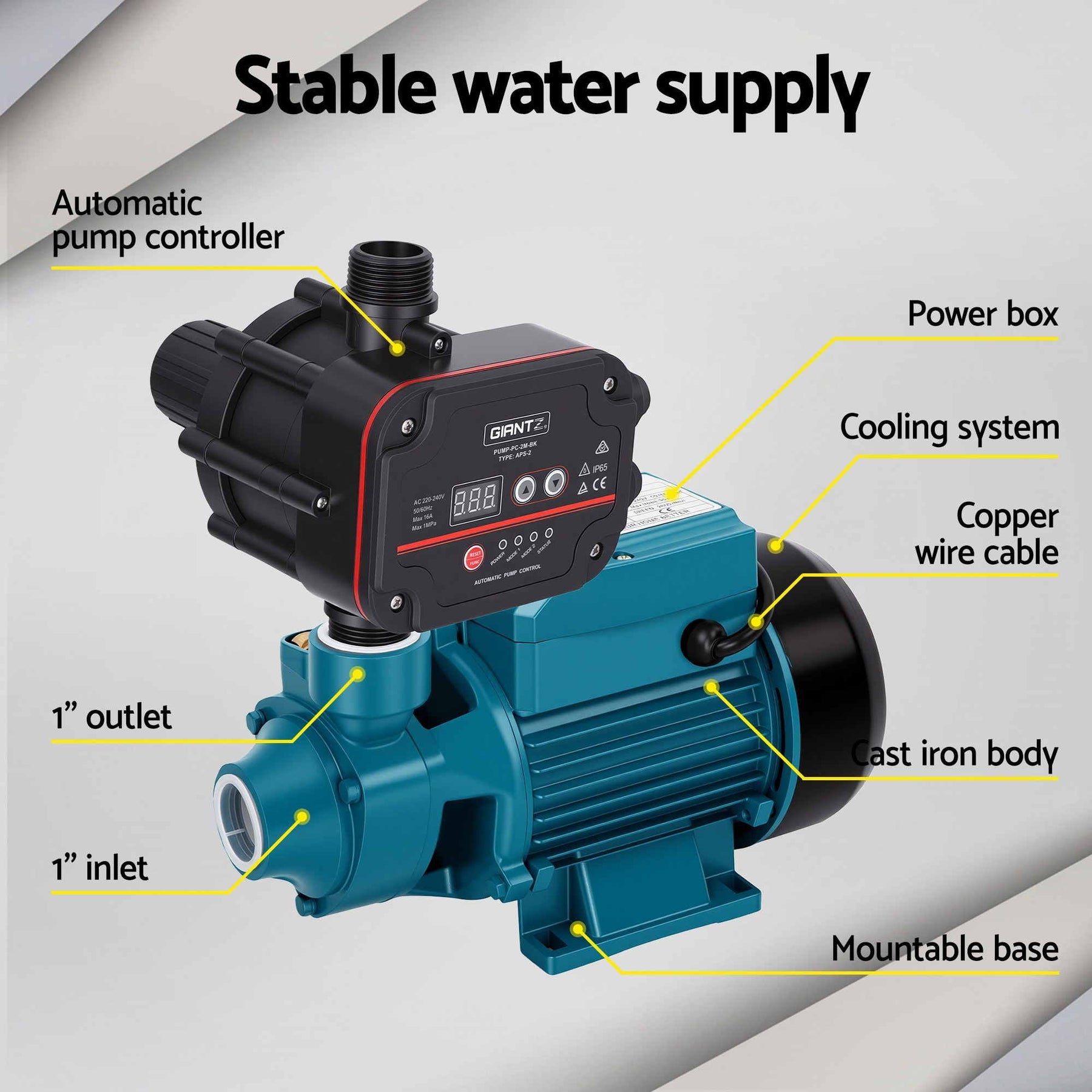 Giantz Peripheral Water Pump Auto Controller Booster Garden Irrigation 0.5HP - SportZone.co.nz