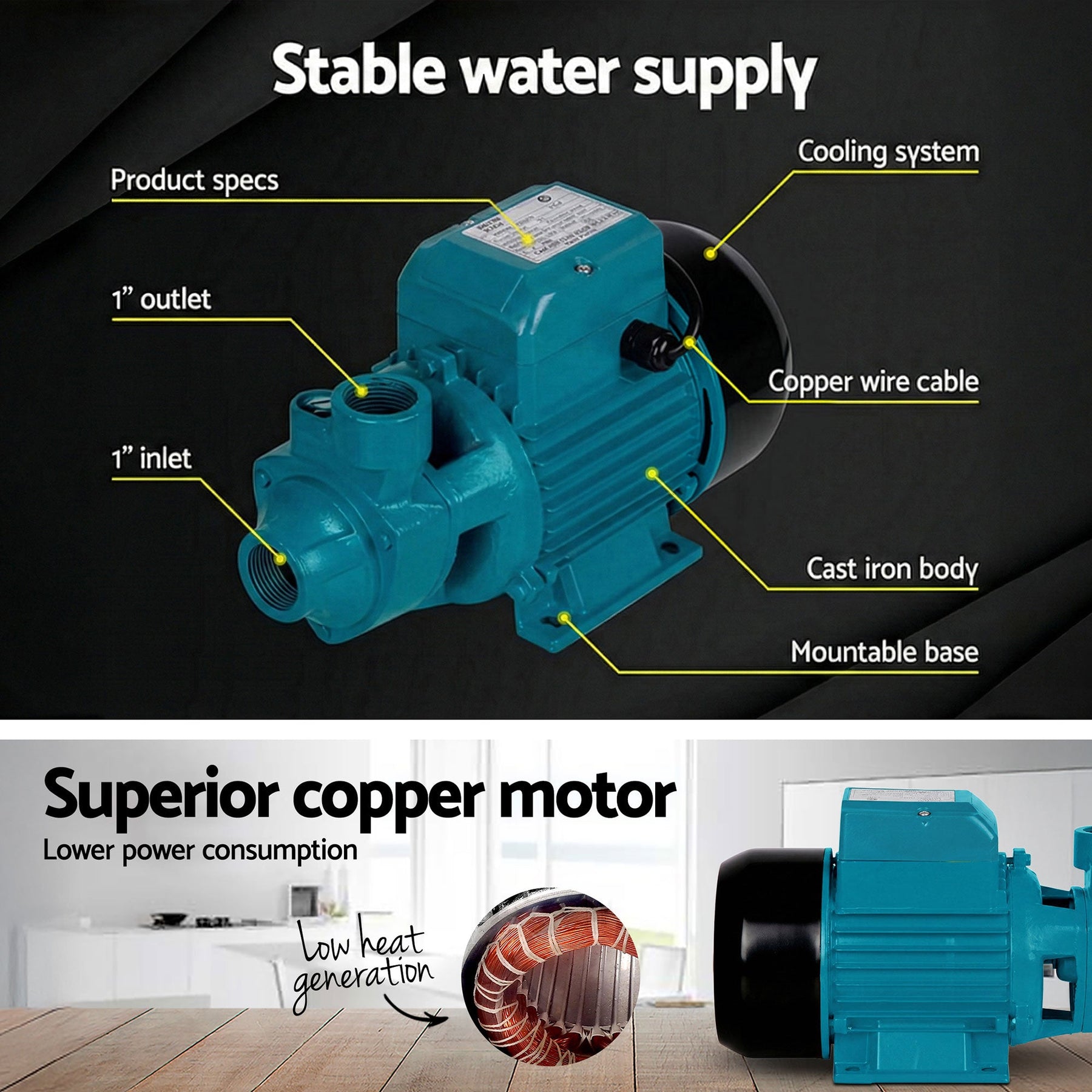 Giantz Peripheral Water Pump Garden Boiler Car Wash Auto Irrigation House QB80 - SportZone.co.nz