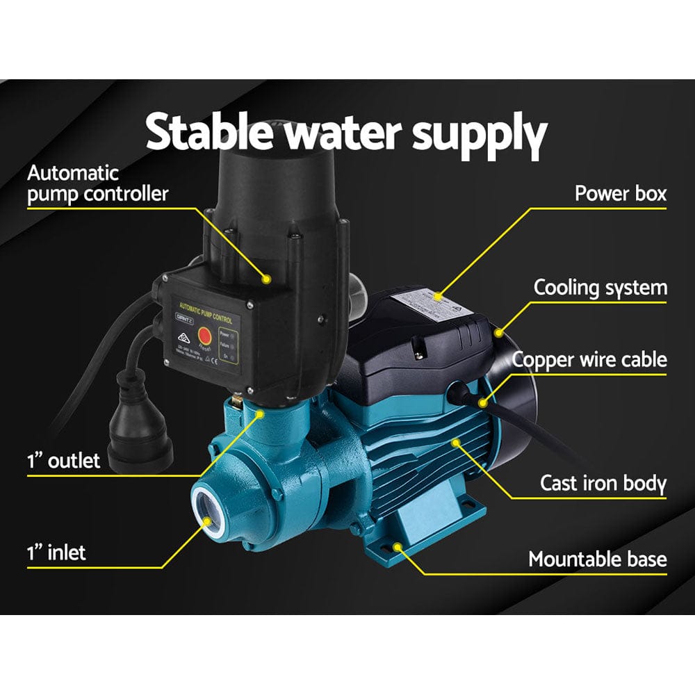 Giantz Peripheral Water Pump Garden Boiler Car Wash Auto Irrigation QB60 Black - SportZone.co.nz