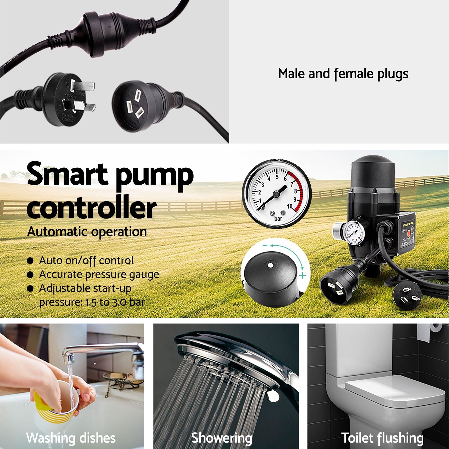 Giantz Peripheral Water Pump Garden Boiler Car Wash Auto Irrigation QB80 Black - SportZone.co.nz