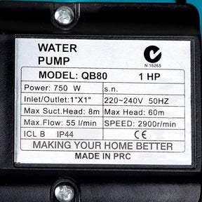 Giantz Peripheral Water Pump Garden Boiler Car Wash Auto Irrigation QB80 Yellow - SportZone.co.nz