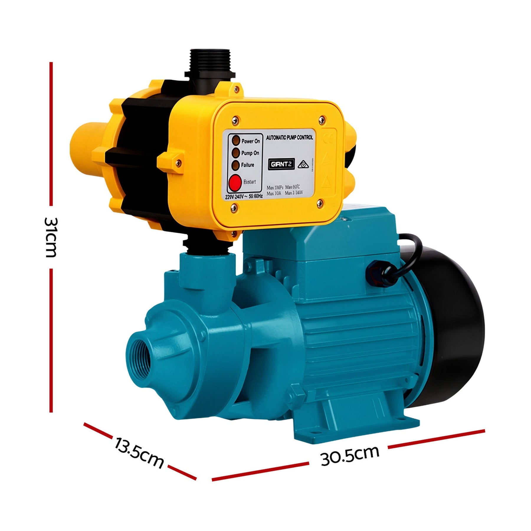 Giantz Peripheral Water Pump Garden Boiler Car Wash Auto Irrigation QB80 Yellow - SportZone.co.nz
