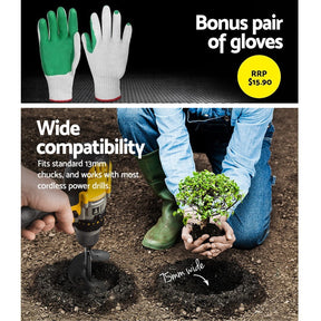 GIANTZ Power Garden Auger Small Earth Planter 75 X 300MM Black - SportZone.co.nz