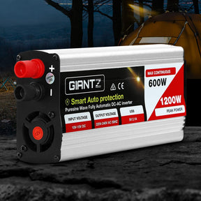 Giantz Power Inverter 600W/1200W 12V to 240V Pure Sine Wave Camping Car Boat - SportZone.co.nz