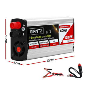 Giantz Power Inverter 600W/1200W 12V to 240V Pure Sine Wave Camping Car Boat - SportZone.co.nz