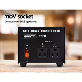 Giantz Step Down Transformer 200W 240V TO 110V Stepdown Voltage Converter AU - US - SportZone.co.nz