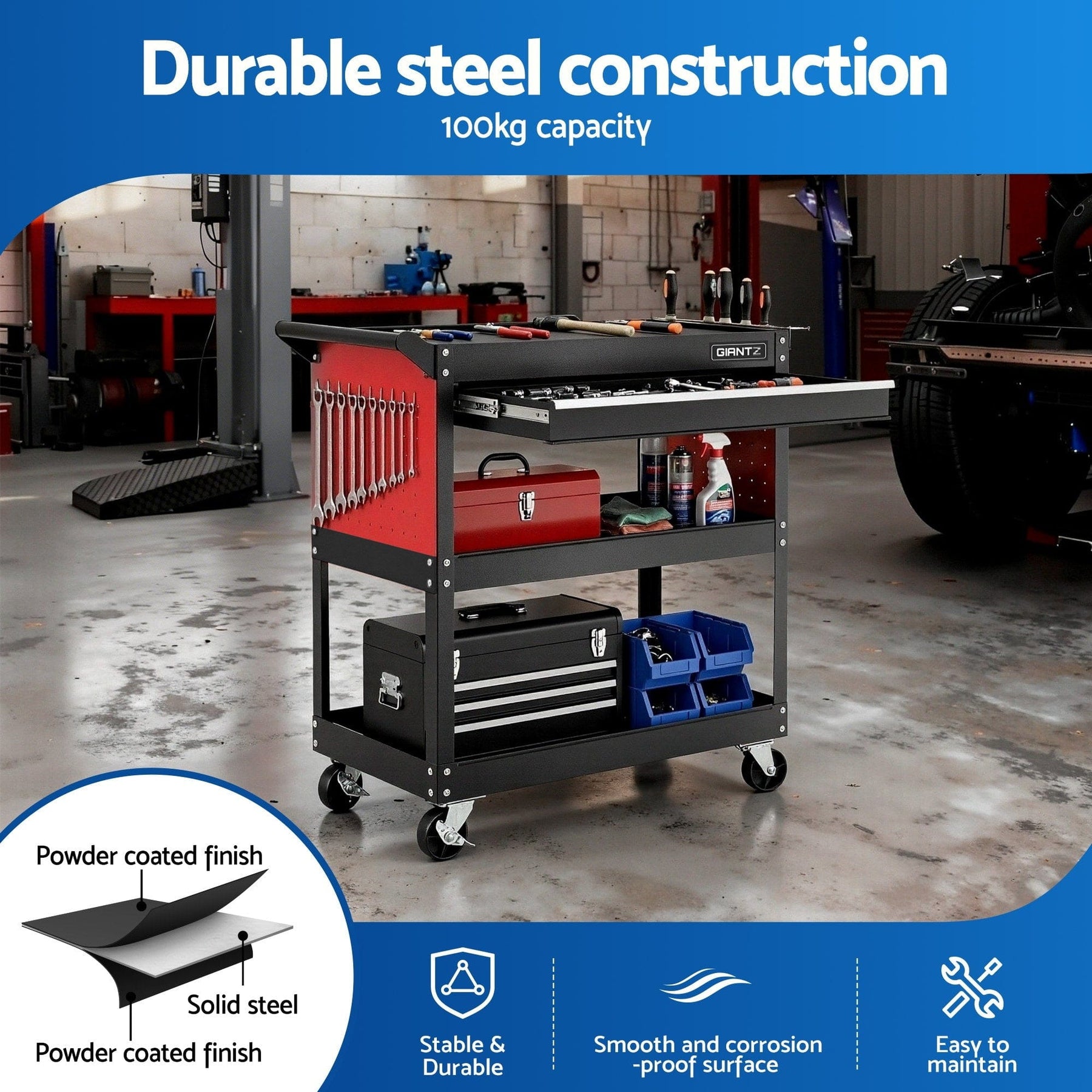 Giantz Tool Trolley Cart Rolling Cabinet with Drawer Workshop Garage Storage - SportZone.co.nz