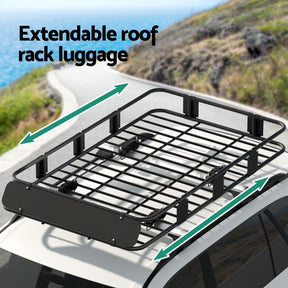 Giantz Universal Car Roof Rack Basket Luggage Vehicle Cargo Carrier 160cm Black - SportZone.co.nz