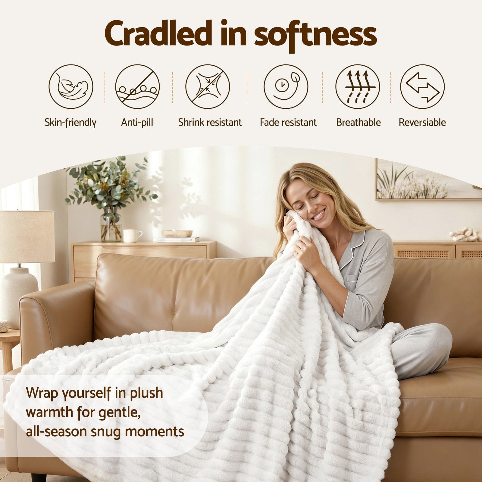 Giselle 127x152cm Throw Blanket Fleece Soft Lightweight Cozy Sofa Couch Bed Throw - SportZone.co.nz