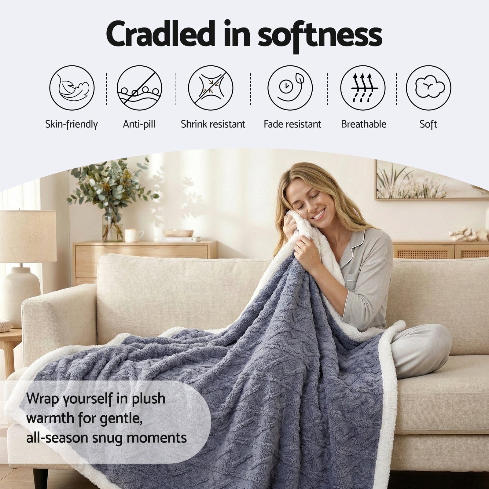 Giselle 152x203cm Throw Blanket Double - Sided Fleece Lightweight For Sofa Couch Bed Queen - SportZone.co.nz