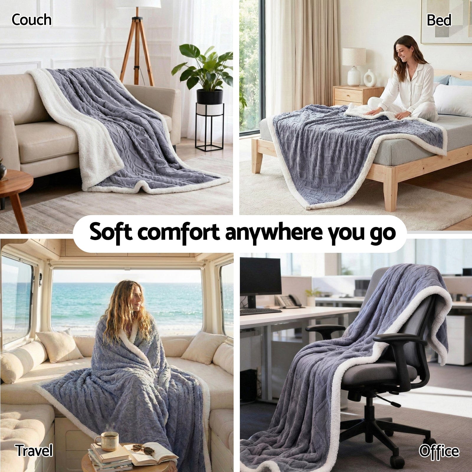 Giselle 152x203cm Throw Blanket Double - Sided Fleece Lightweight For Sofa Couch Bed Queen - SportZone.co.nz