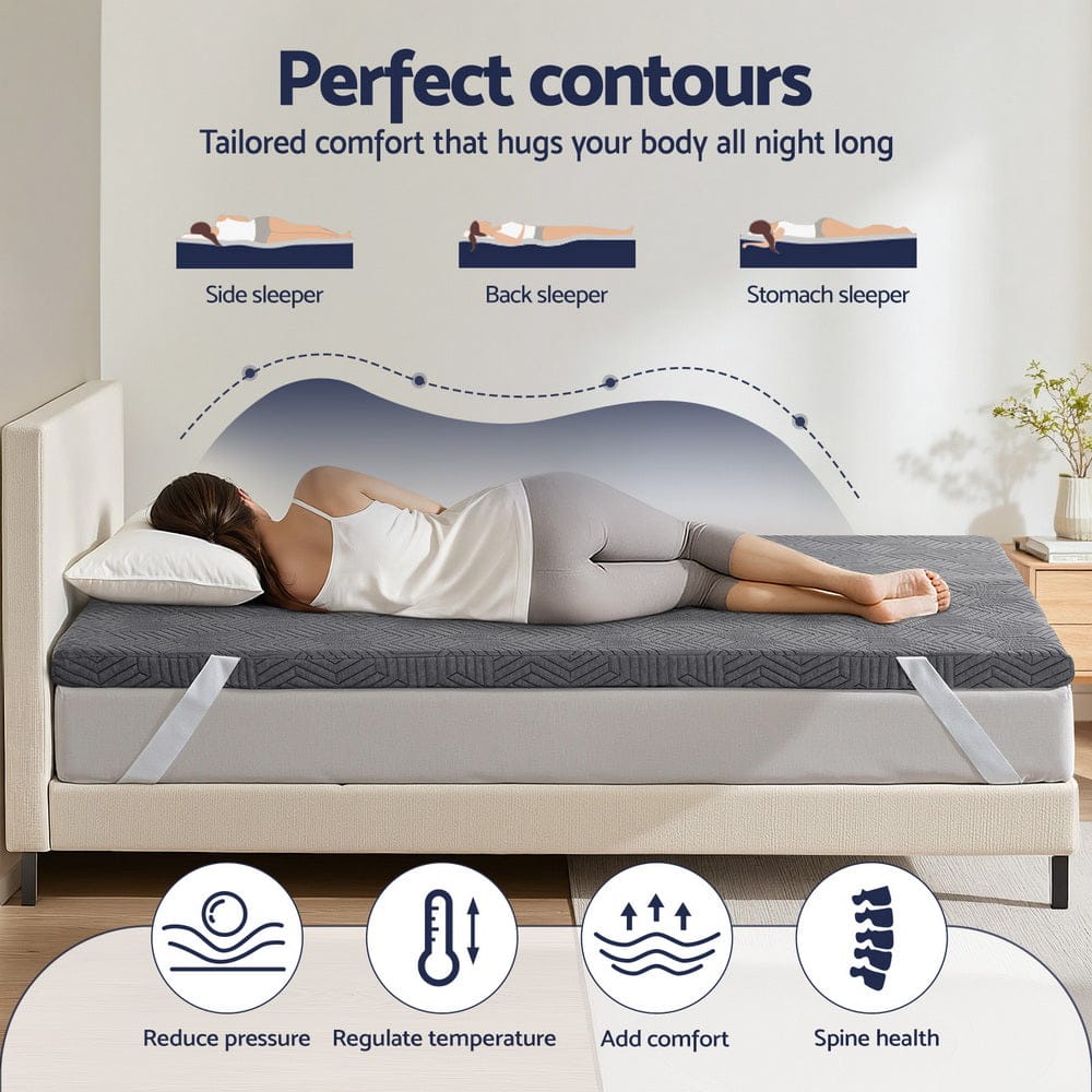 Giselle 8cm Memory Foam Mattress Topper Gel Dual Layer Foam Bamboo Queen - SportZone.co.nz