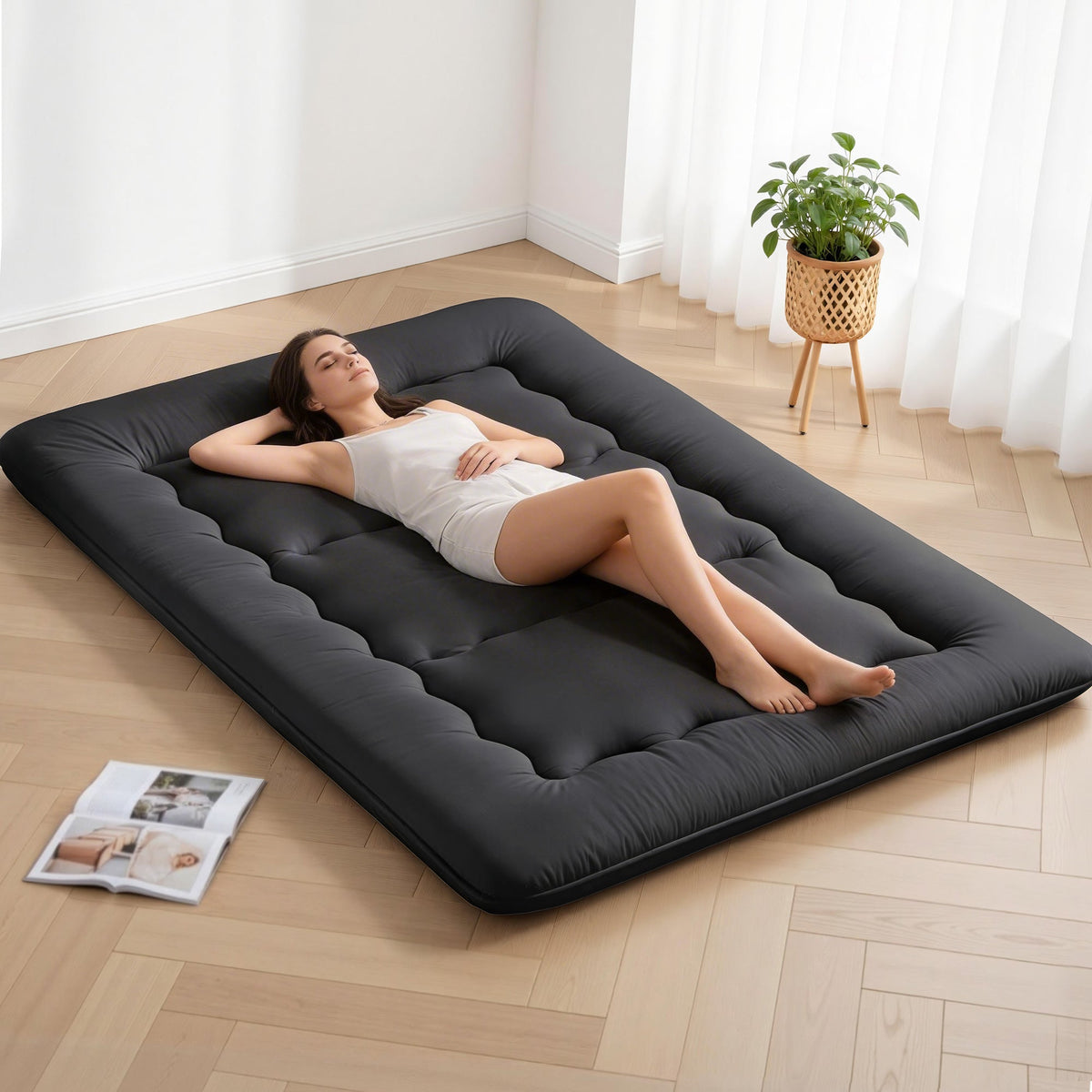 Giselle Bedding 10cm Japanese Floor Mattress Foldable Futon Mattress Washable Cover Straps - SportZone.co.nz