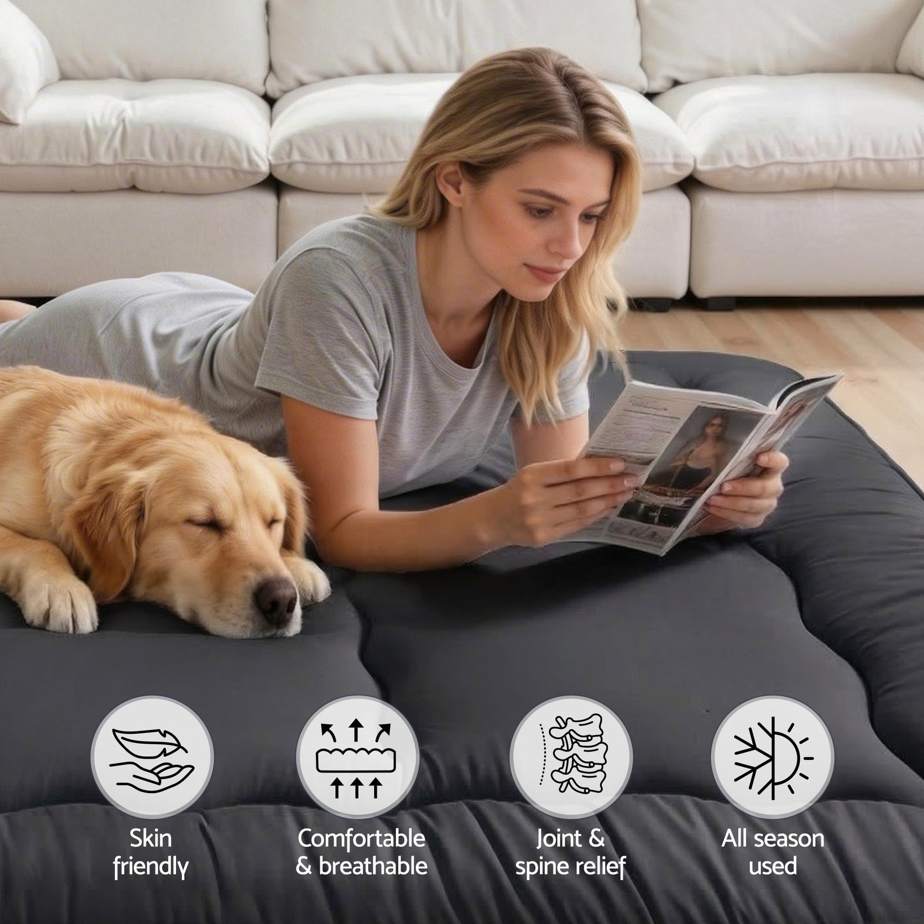 Giselle Bedding 10cm Japanese Floor Mattress Foldable Futon Mattress Washable Cover Straps - SportZone.co.nz