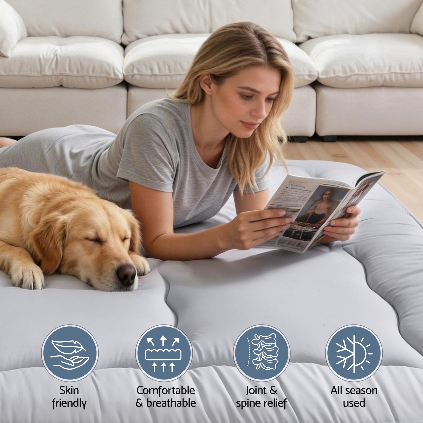 Giselle Bedding 10cm Japanese Floor Mattress Foldable Futon Mattress Washable Cover Straps - SportZone.co.nz