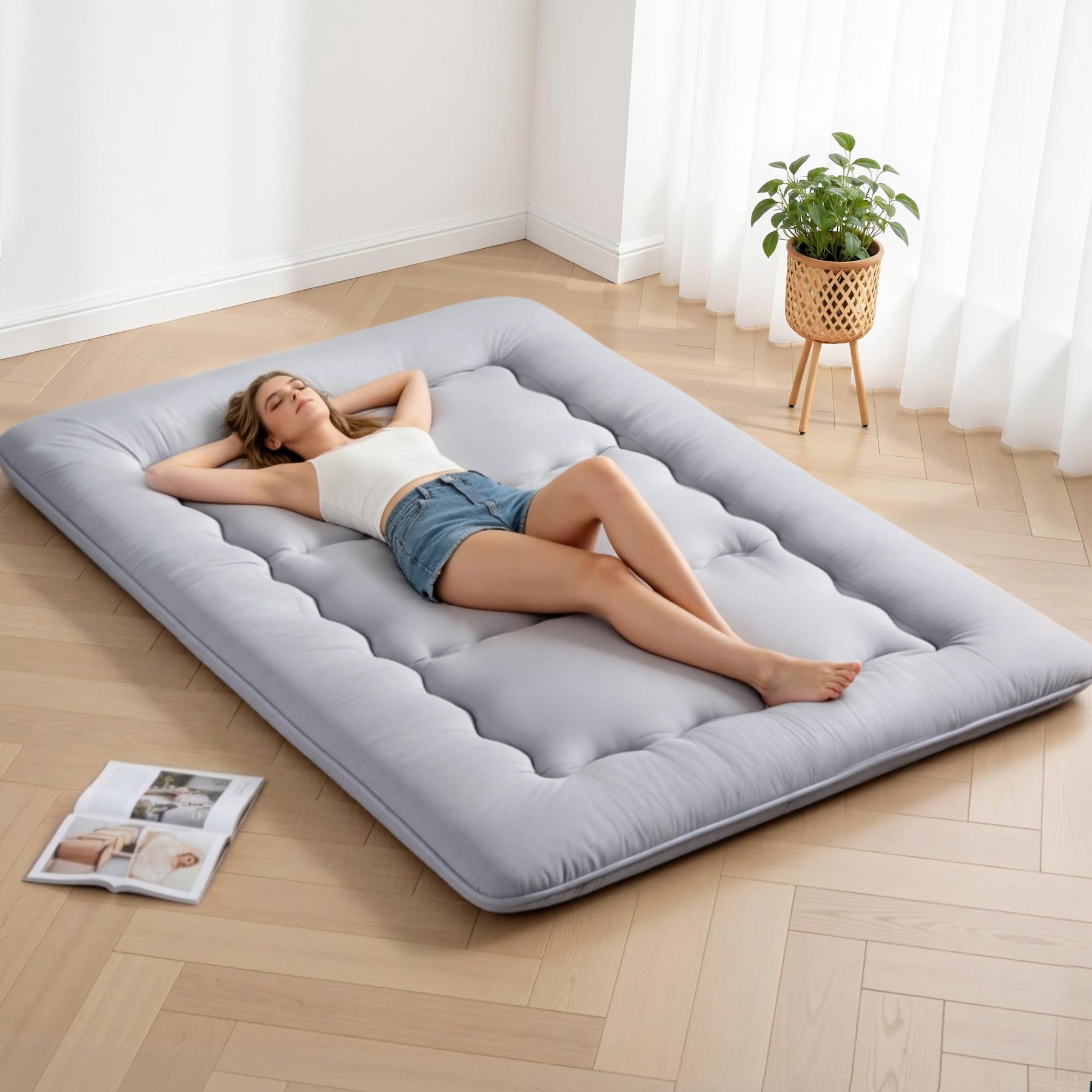 Giselle Bedding 10cm Japanese Floor Mattress Foldable Futon Mattress Washable Cover Straps - SportZone.co.nz
