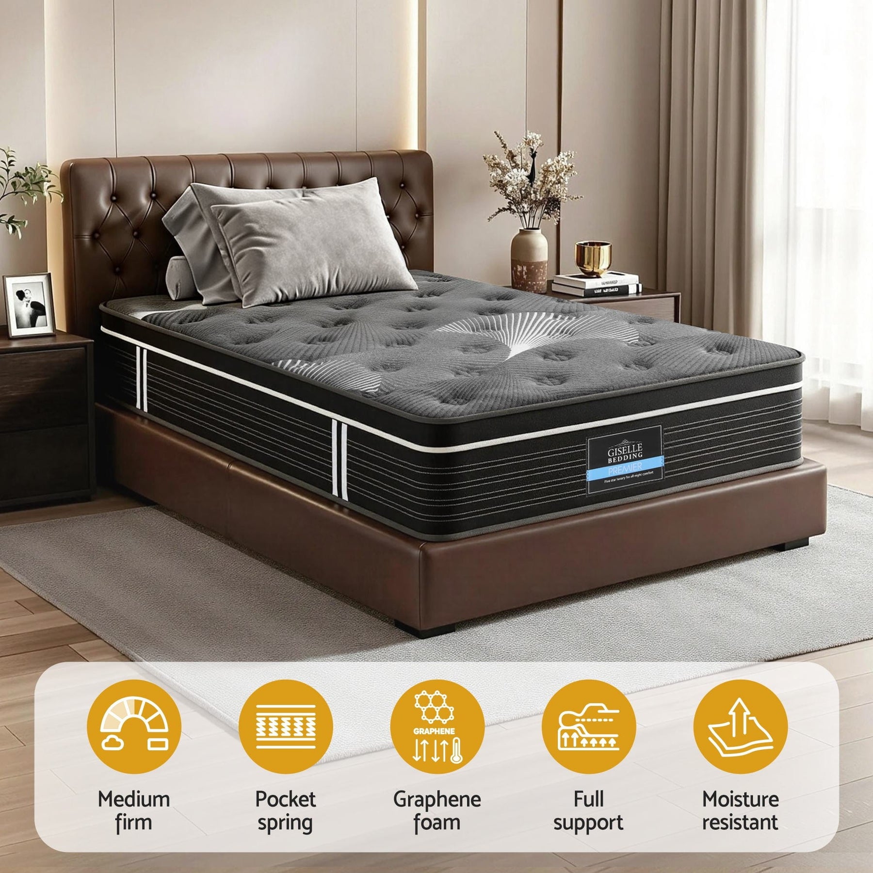 Giselle Bedding 35cm Mattress Graphene Memory Foam Medium Firm Euro Top Mattresses Single - SportZone.co.nz