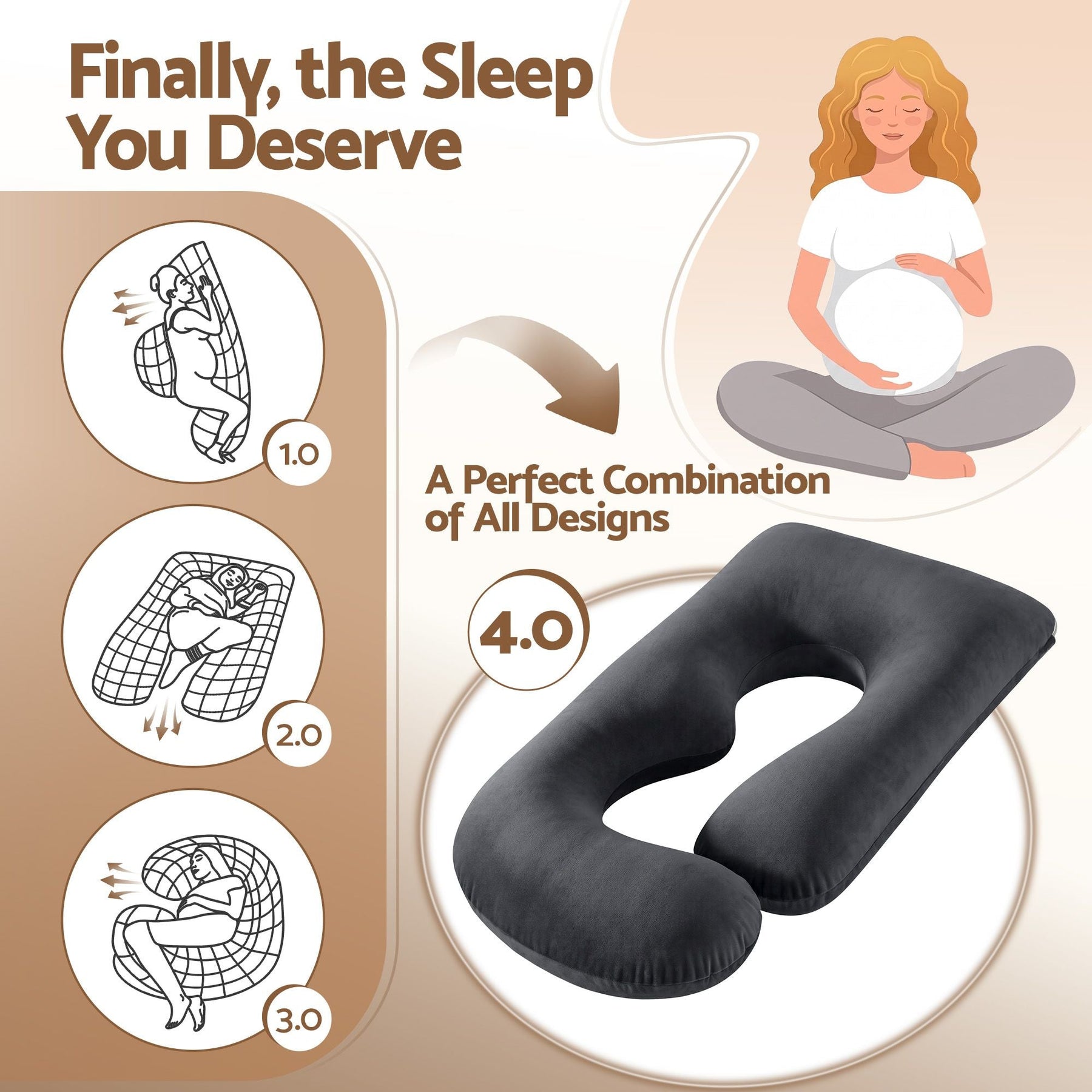 Giselle Bedding G-Shaped Pregnancy Pillow with Removable Cover Dark Grey - SportZone.co.nz