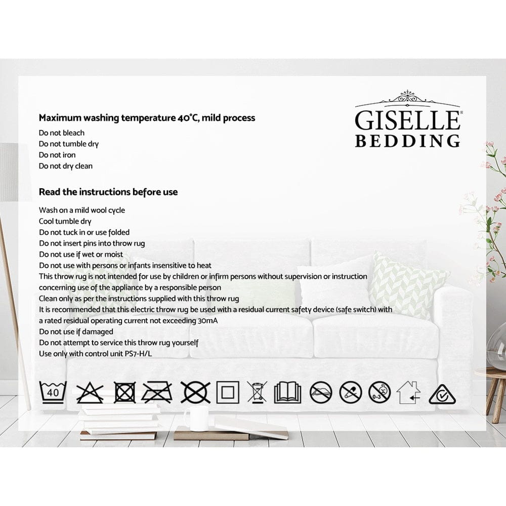 Giselle Bedding Heated Electric Throw Rug Fleece Sunggle Blanket Washable Charcoal - SportZone.co.nz