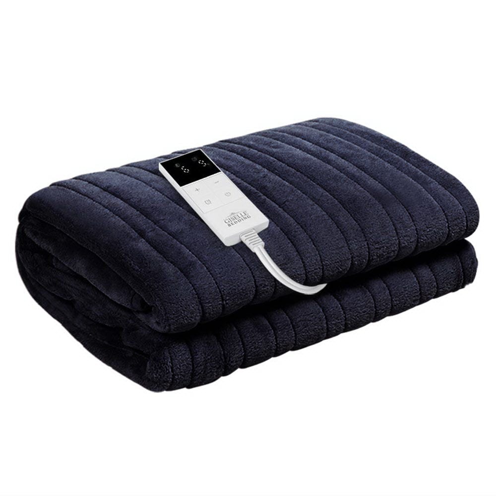 Giselle Bedding Heated Electric Throw Rug Fleece Sunggle Blanket Washable Charcoal - SportZone.co.nz