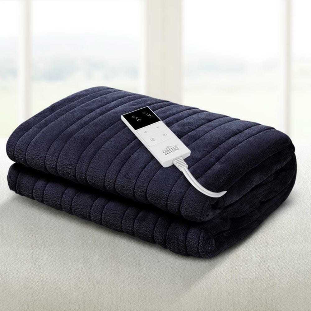 Giselle Bedding Heated Electric Throw Rug Fleece Sunggle Blanket Washable Charcoal - SportZone.co.nz
