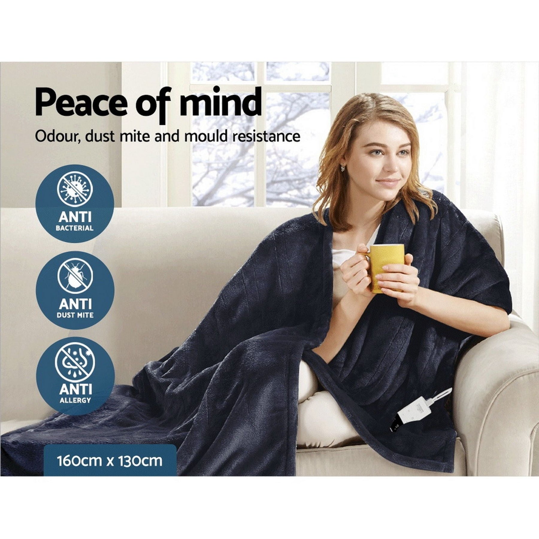 Giselle Bedding Heated Electric Throw Rug Fleece Sunggle Blanket Washable Charcoal - SportZone.co.nz