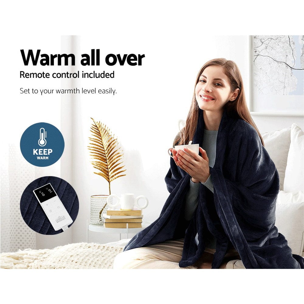 Giselle Bedding Heated Electric Throw Rug Fleece Sunggle Blanket Washable Charcoal - SportZone.co.nz