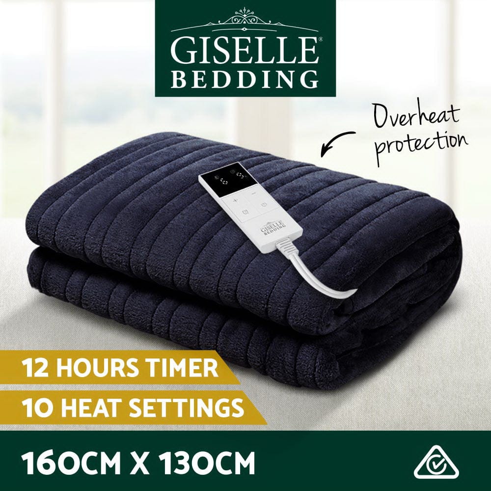 Giselle Bedding Heated Electric Throw Rug Fleece Sunggle Blanket Washable Charcoal - SportZone.co.nz