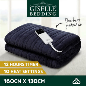 Giselle Bedding Heated Electric Throw Rug Fleece Sunggle Blanket Washable Charcoal - SportZone.co.nz