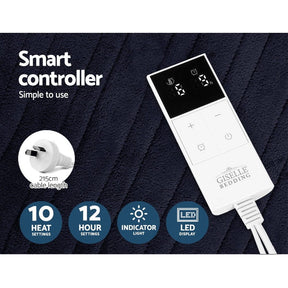 Giselle Bedding Heated Electric Throw Rug Fleece Sunggle Blanket Washable Charcoal - SportZone.co.nz