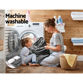 Giselle Bedding Heated Electric Throw Rug Fleece Sunggle Blanket Washable Silver - SportZone.co.nz