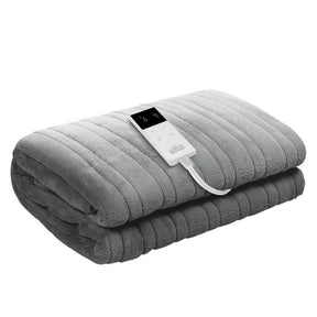 Giselle Bedding Heated Electric Throw Rug Fleece Sunggle Blanket Washable Silver - SportZone.co.nz