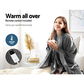 Giselle Bedding Heated Electric Throw Rug Fleece Sunggle Blanket Washable Silver - SportZone.co.nz