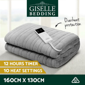 Giselle Bedding Heated Electric Throw Rug Fleece Sunggle Blanket Washable Silver - SportZone.co.nz